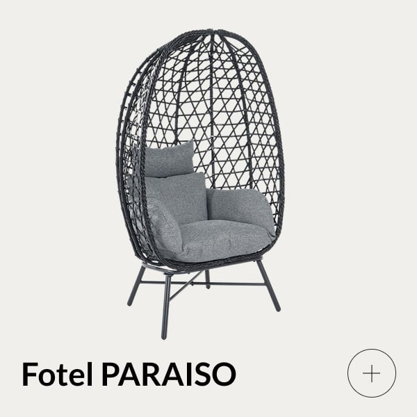Fotel kokon ogrodowy <h2>Jakie meble wybrać na taras, balkon i do ogrodu?</h2> <ul> <li>Na niezadaszony taras: wybierając meble na taras, sprawdź odporność plecionki na promieniowanie UV oraz materiał konstrukcji. Na otwarty taras dobrze nadaje się technorattan na stelażu z aluminium. Warto wybrać model odporny na wilgoć, a poduszki chować przed deszczem.</li> <li>Do zadaszonej altany lub ogrodu: do ogrodu czy na taras osłonięty przed deszczem pasują meble drewniane oraz meble rattanowe na drewnianej ramie. Zadaszenie ogranicza działanie wody i słońca, dzięki czemu powierzchnia wymaga rzadszego odnawiania.</li> <li>Na mały balkon: składane krzesło, wąski fotel lub kompaktowy zestaw mebli zajmują mniej miejsca i łatwiej je schować. Przed zakupem zmierz balkon oraz sprawdź, ile przestrzeni pozostanie po rozłożeniu mebli.</li> <li>Do strefy jadalnianej: zestaw mebli ogrodowych powinien odpowiadać liczbie domownik&oacute;w i wielkości przestrzeni. Stabilne krzesło oraz dobrze dobrany zestaw mebli pozwalają wygodnie usiąść przy stole i swobodnie poruszać się wok&oacute;ł niego.</li> <li>Do wypoczynku: urządzając strefę relaksu, można wybrać takie elementy jak sofa, narożnik lub głęboki fotel. O tym, czy są to komfortowe meble, decydują wymiary siedziska, wysokość oparcia i jakość poduszek. Większy zestaw sprawdzi się podczas dłuższego relaksu, jeśli nie ogranicza przejścia.</li> <li>Do aranżacji nowoczesnej lub naturalnej: nowoczesną aranżację podkreśli nowoczesny design, proste linie i metalowe elementy. Bardziej stylowy i naturalny efekt dają drewno oraz plecionki. Modele dostępne w wielu kolorach łatwo dopasować do elewacji i tekstyli&oacute;w, natomiast naturalny rattan najlepiej ustawić pod zadaszeniem. Przed zakupem sprawdź także deklarowaną odporność materiał&oacute;w na warunki zewnętrzne.</li> </ul>PARAISO