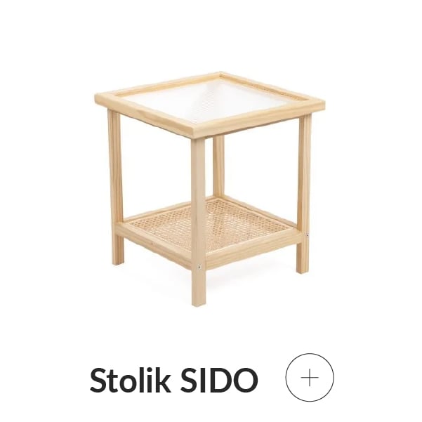 Stolik mały drewniany z rattanem
